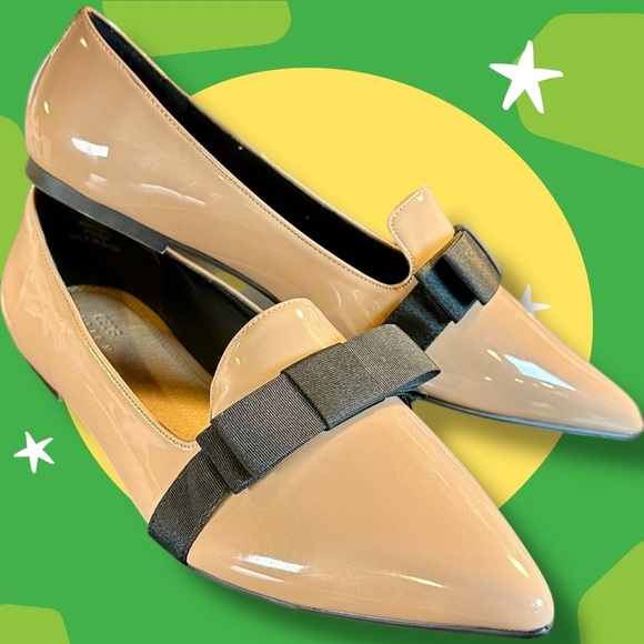NWOT ASOS DESIGN ‘Wide Fit Luan Bow Pointed Ballet Flats’ in “Beige Patent” 10W - Picture 7 of 16